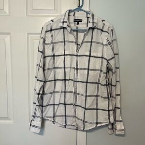 Express White & Blue Linen Cotton Blend Button Up Shirt Size L Nautical Coastal